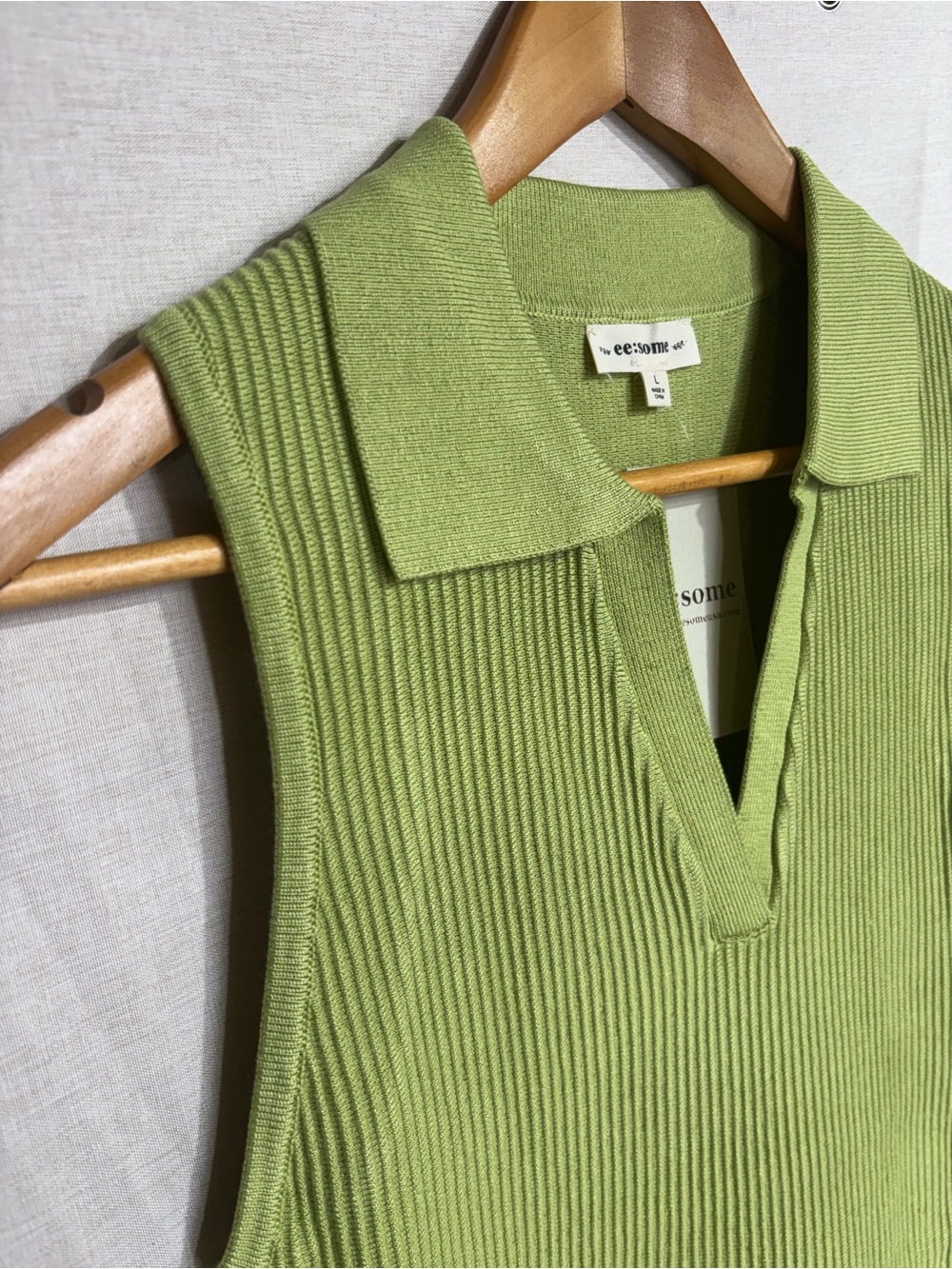 ee:some • Lime Green Ribbed Sleeveless Polo Mini Dress Large BUY NOW PRICE - Picture 7 of 9